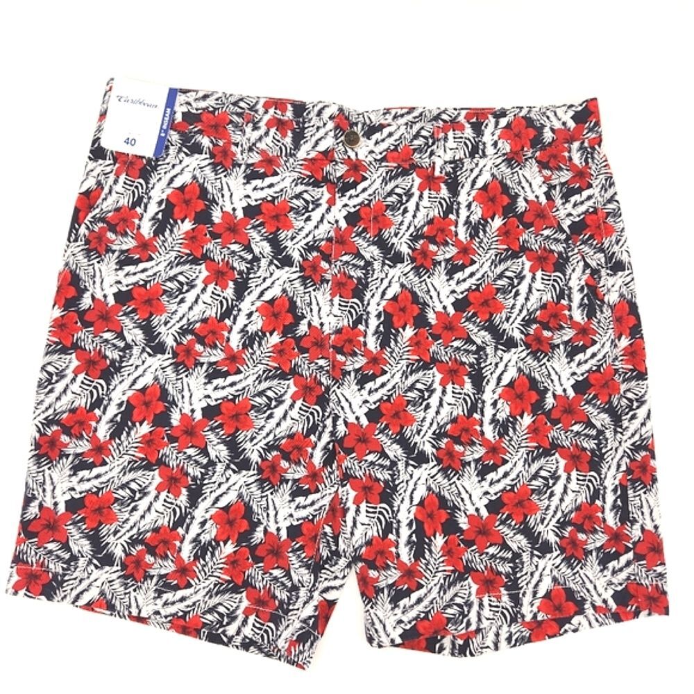 Caribbean Shorts Mens Size 40 Flat Front Tropical Floral Palm Vacation Travel